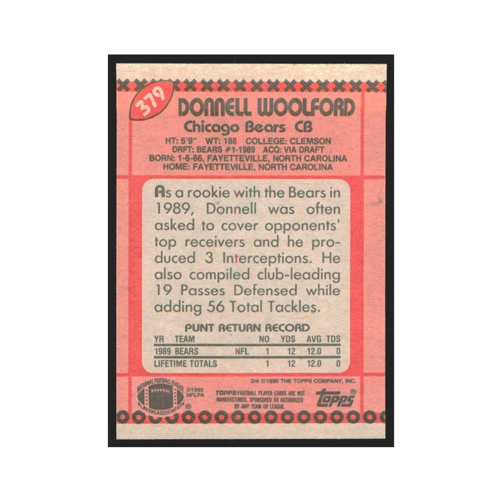 1990 Topps Donnell Woolford Bears #379