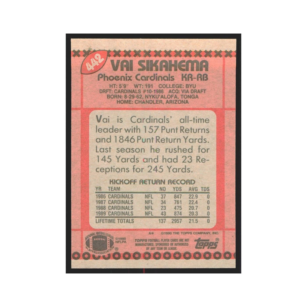 1990 Topps Vai Sikahema Phoenix Cardinals #442