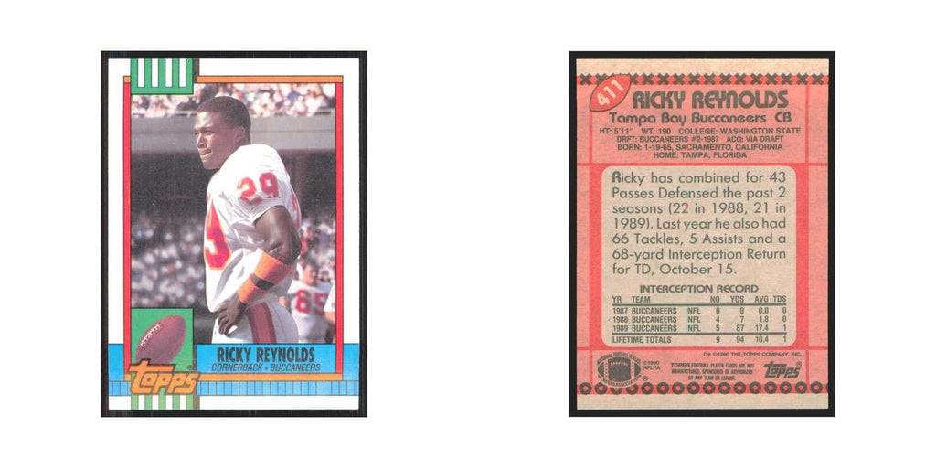1990 Topps Ricky Reynolds Buccaneers #411