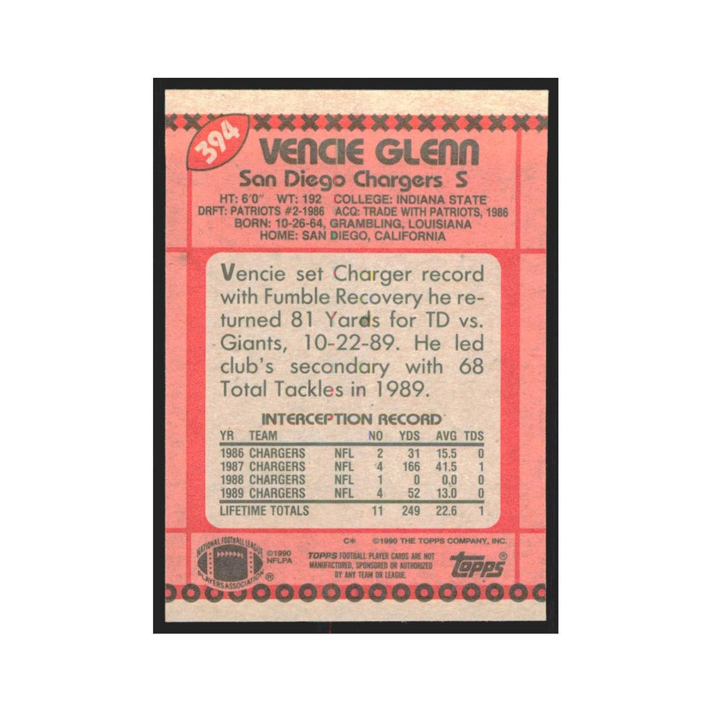 1990 Topps Vencie Glenn San Diego Chargers #394