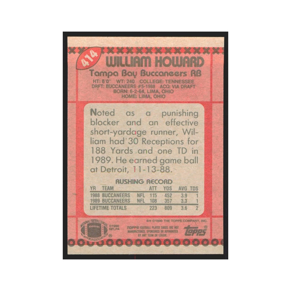 1990 Topps William Howard RC Buccaneers #414