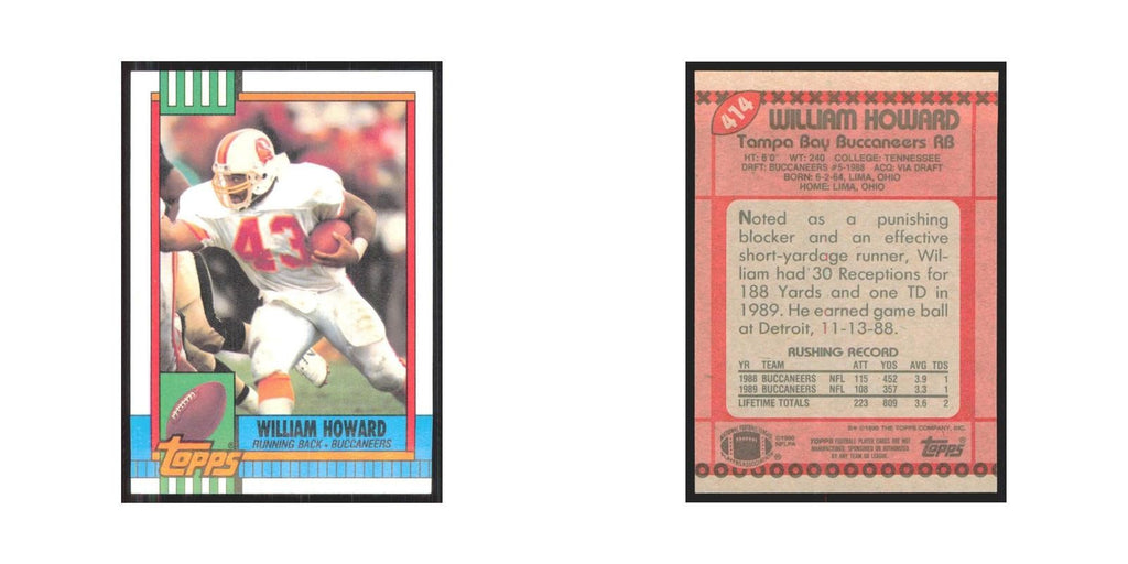 1990 Topps William Howard RC Buccaneers #414