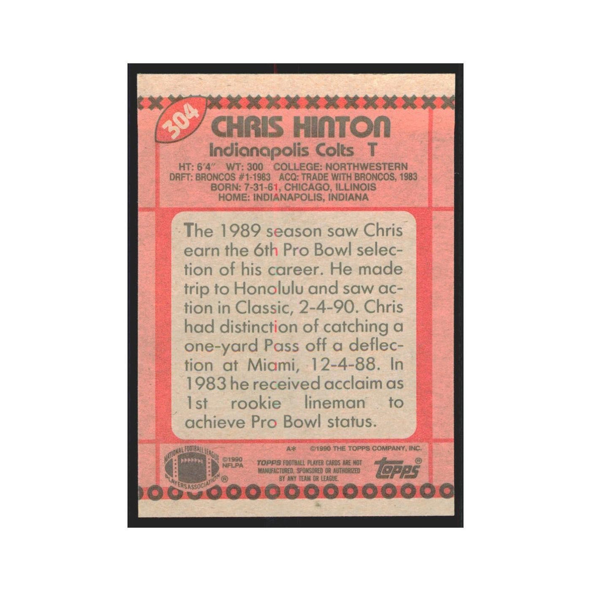 1990 Topps Chris Hinton Colts #304