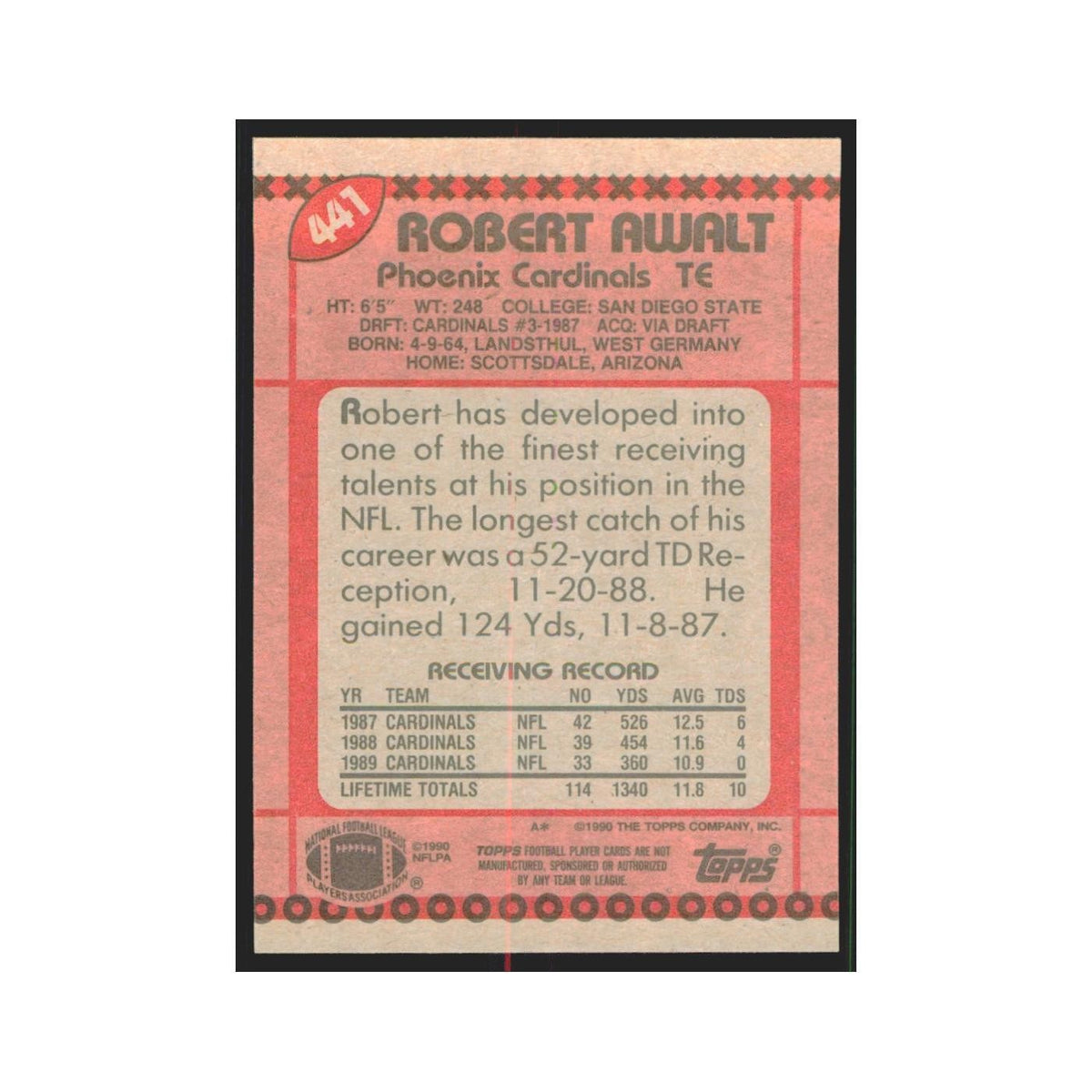 1990 Topps Robert Awalt Phoenix Cardinals #441