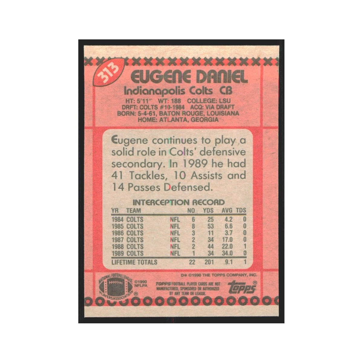 1990 Topps Eugene Daniel Colts #313