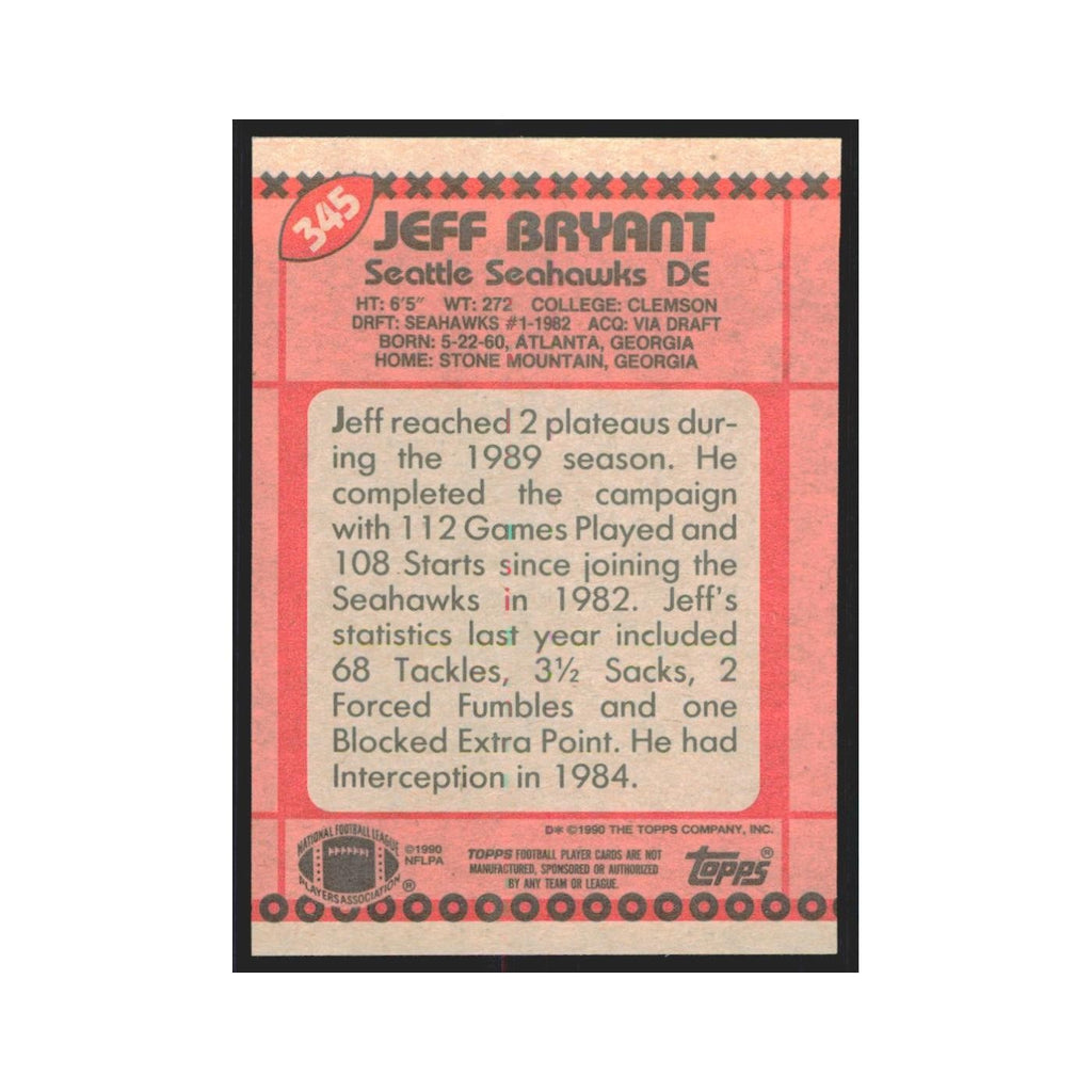 1990 Topps Jeff Bryant Seahawks #345