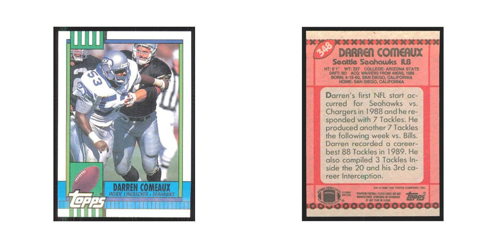 1990 Topps Darren Comeaux RC Seahawks #348