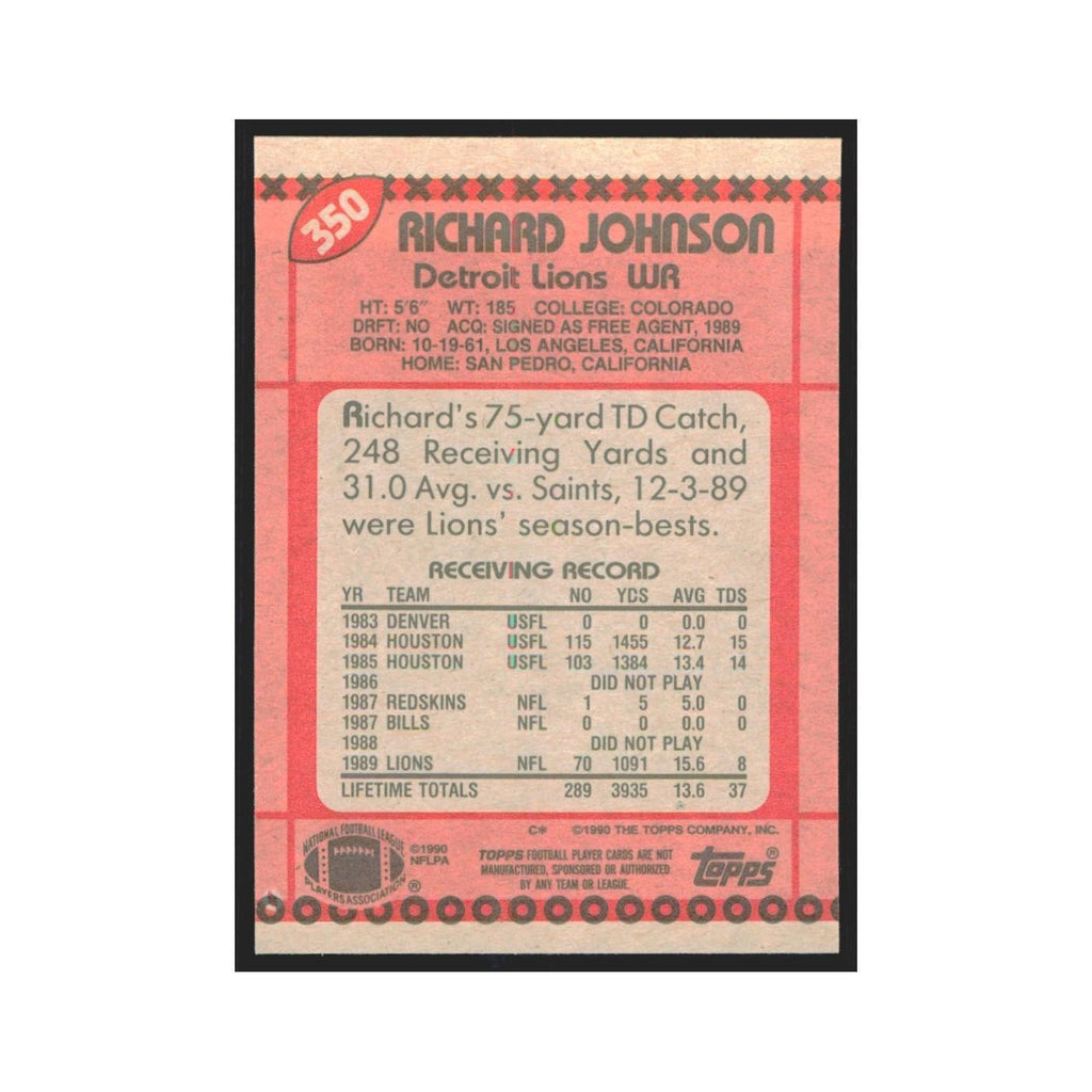 1990 Topps Richard Johnson Lions #350