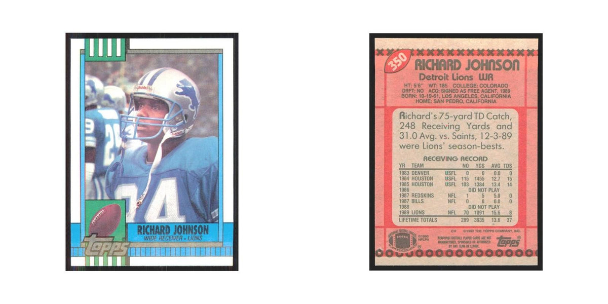 1990 Topps Richard Johnson Lions #350