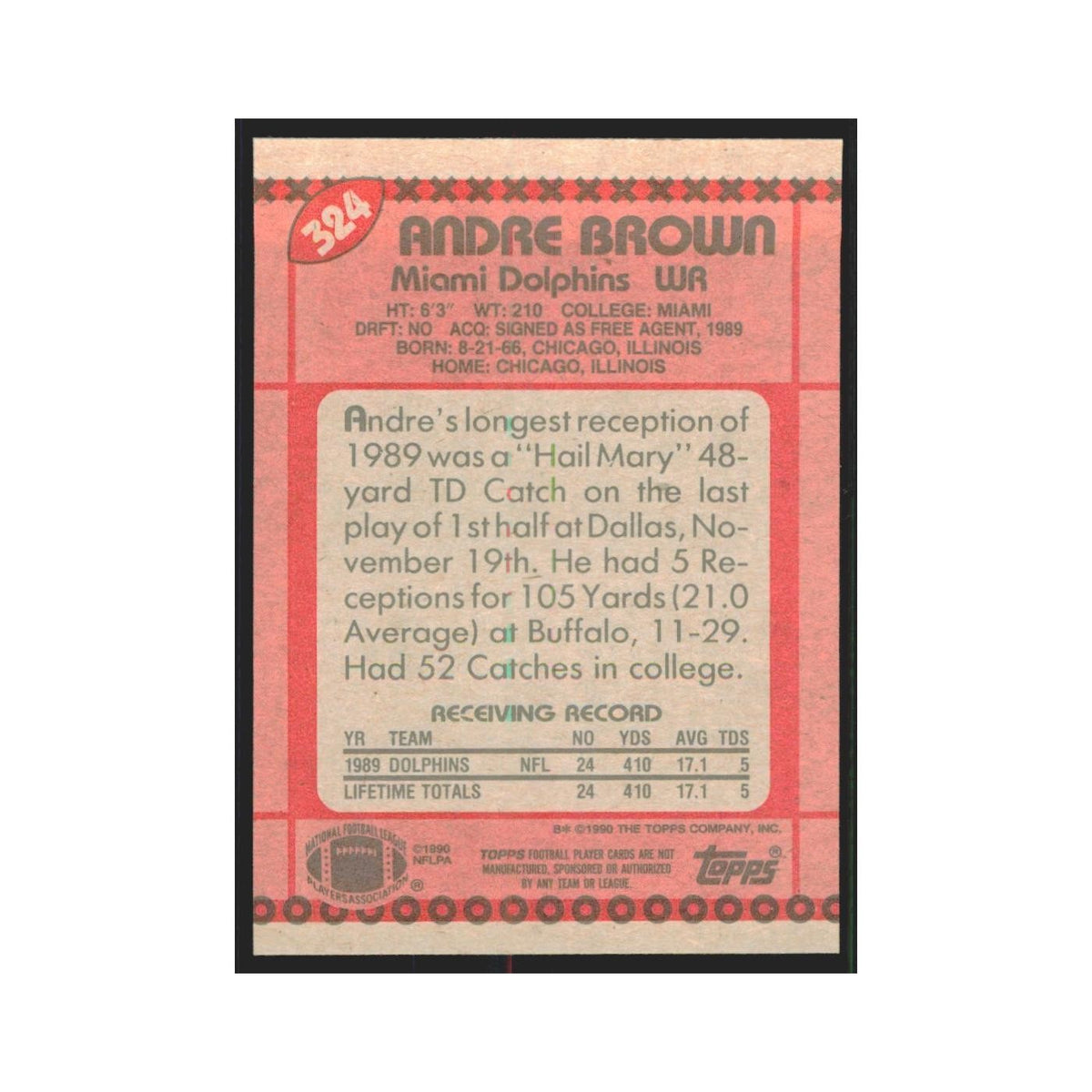 1990 Topps Andre Brown Dolphins #324