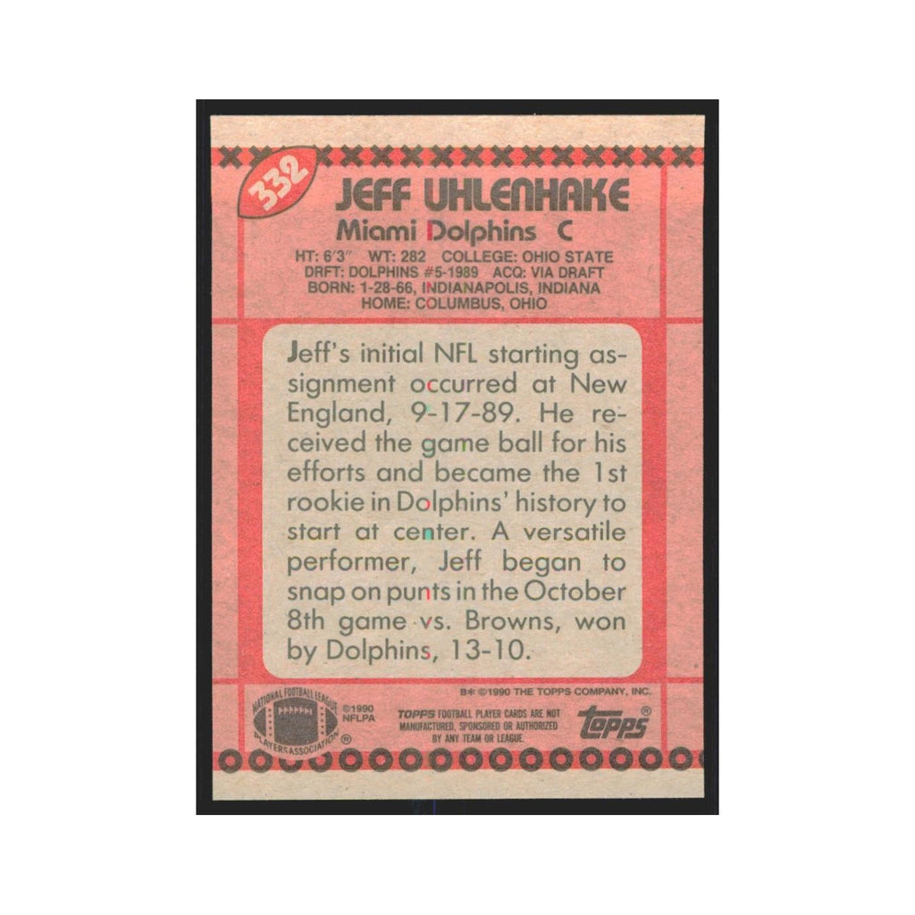 1990 Topps Jeff Uhlenhake Dolphins #332