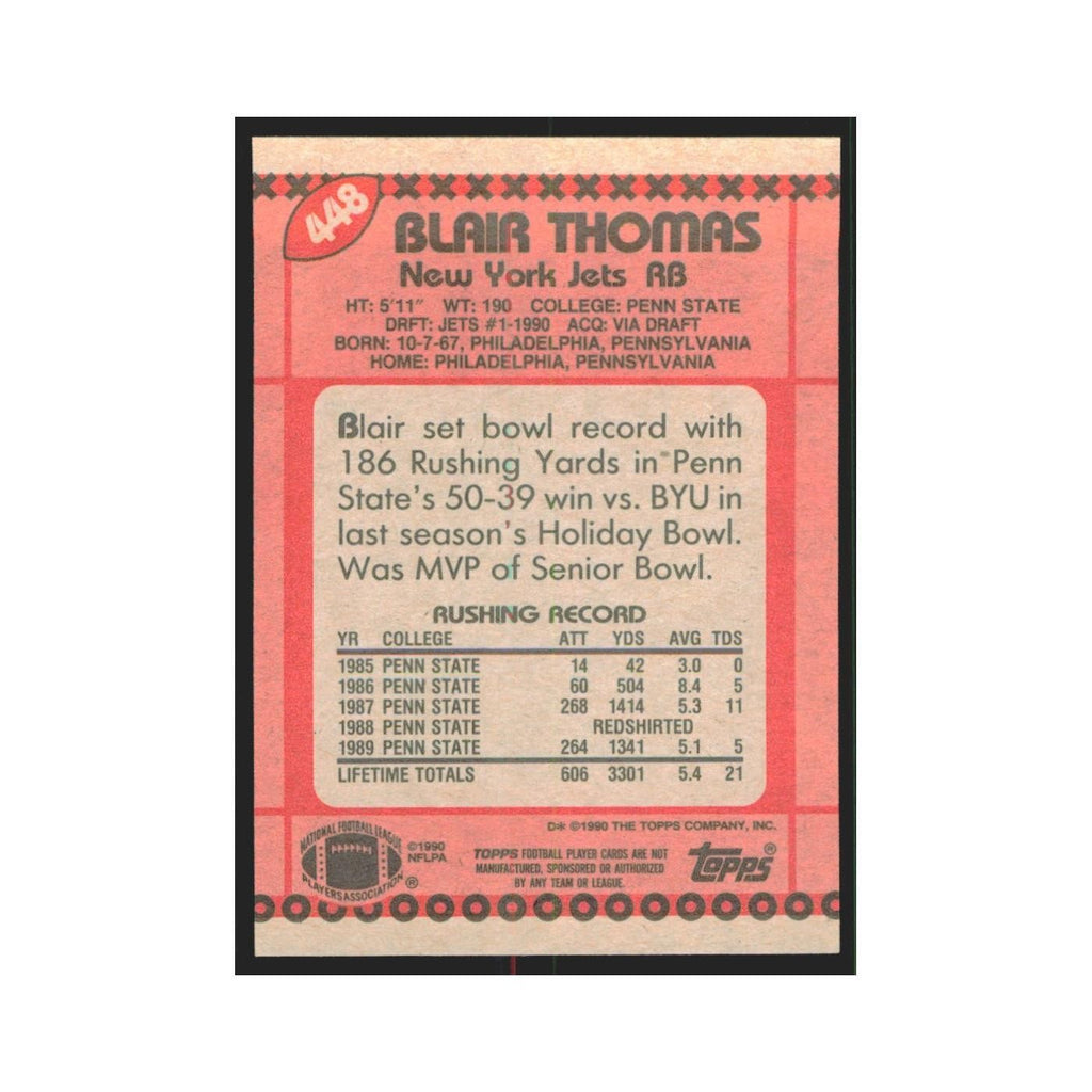 1990 Topps Blair Thomas RC Jets #448