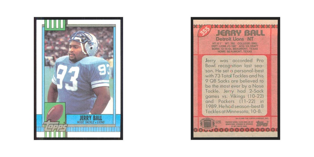 1990 Topps Jerry Ball Lions #355