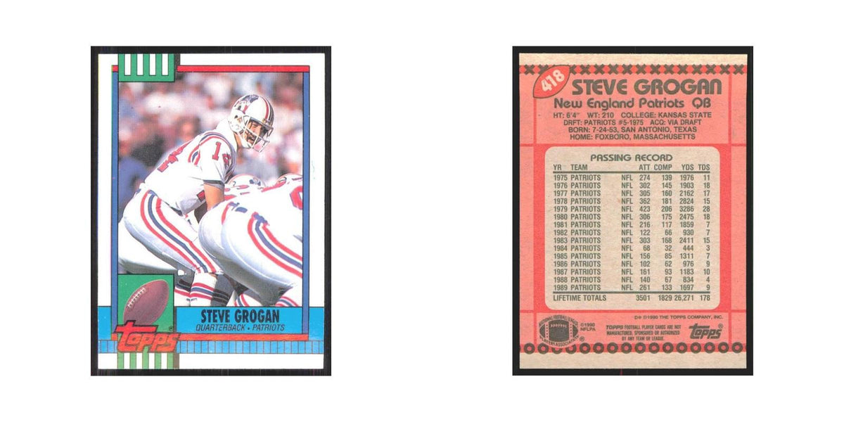 1990 Topps Steve Grogan Patriots #418