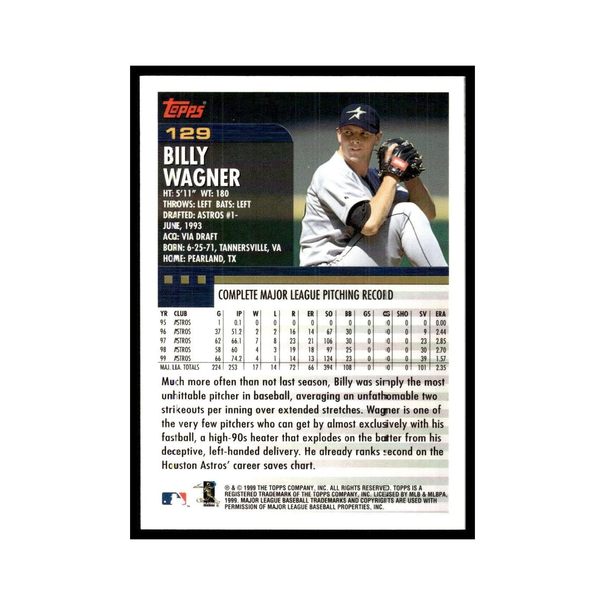 Billy Wagner 2000 Topps #129 Houston Astros Baseball Card NM