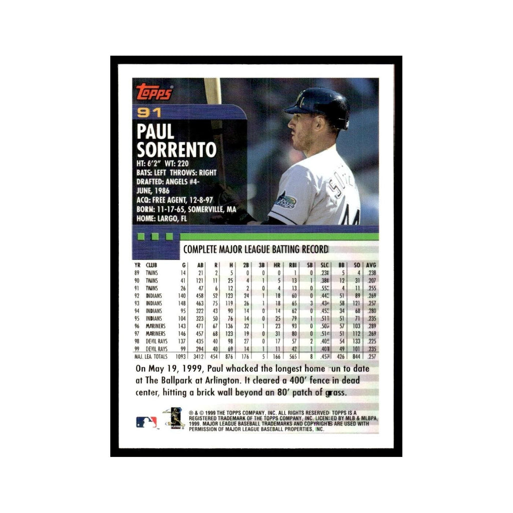 Paul Sorrento 2000 Topps #91 Tampa Bay Devil Rays Baseball Card NM