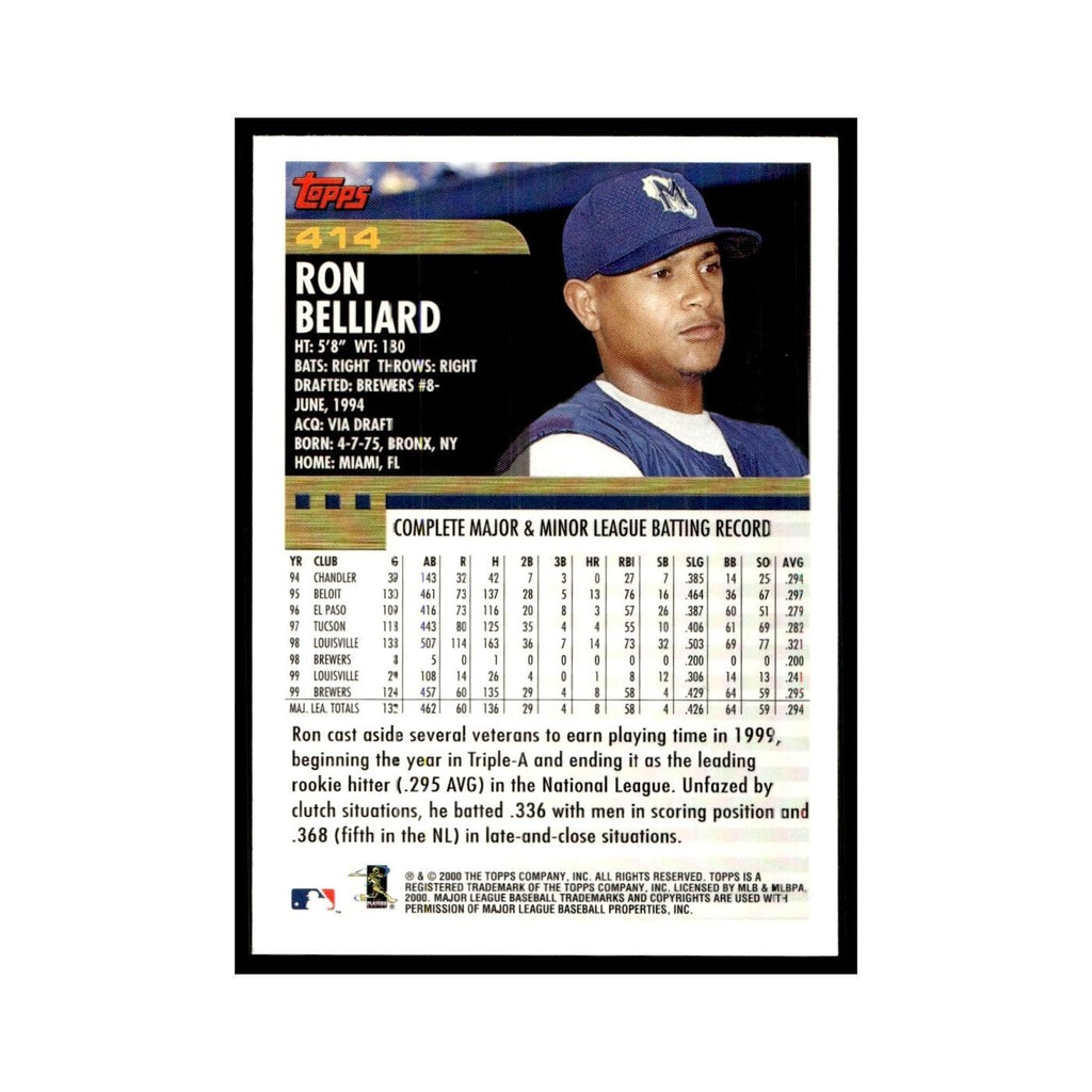 Ronnie Belliard 2000 Topps #414 Milwaukee Brewers Baseball Card NM