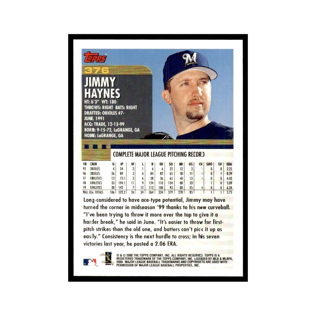 Jimmy Haynes 2000 Topps #376 Milwaukee Brewers Baseball Card NM