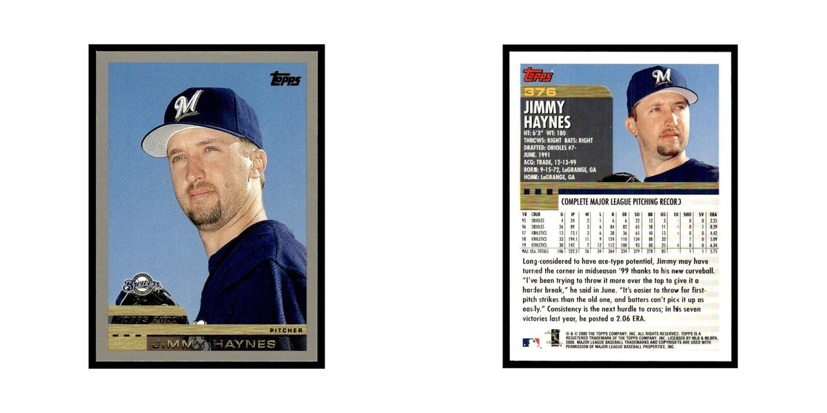 Jimmy Haynes 2000 Topps #376 Milwaukee Brewers Baseball Card NM
