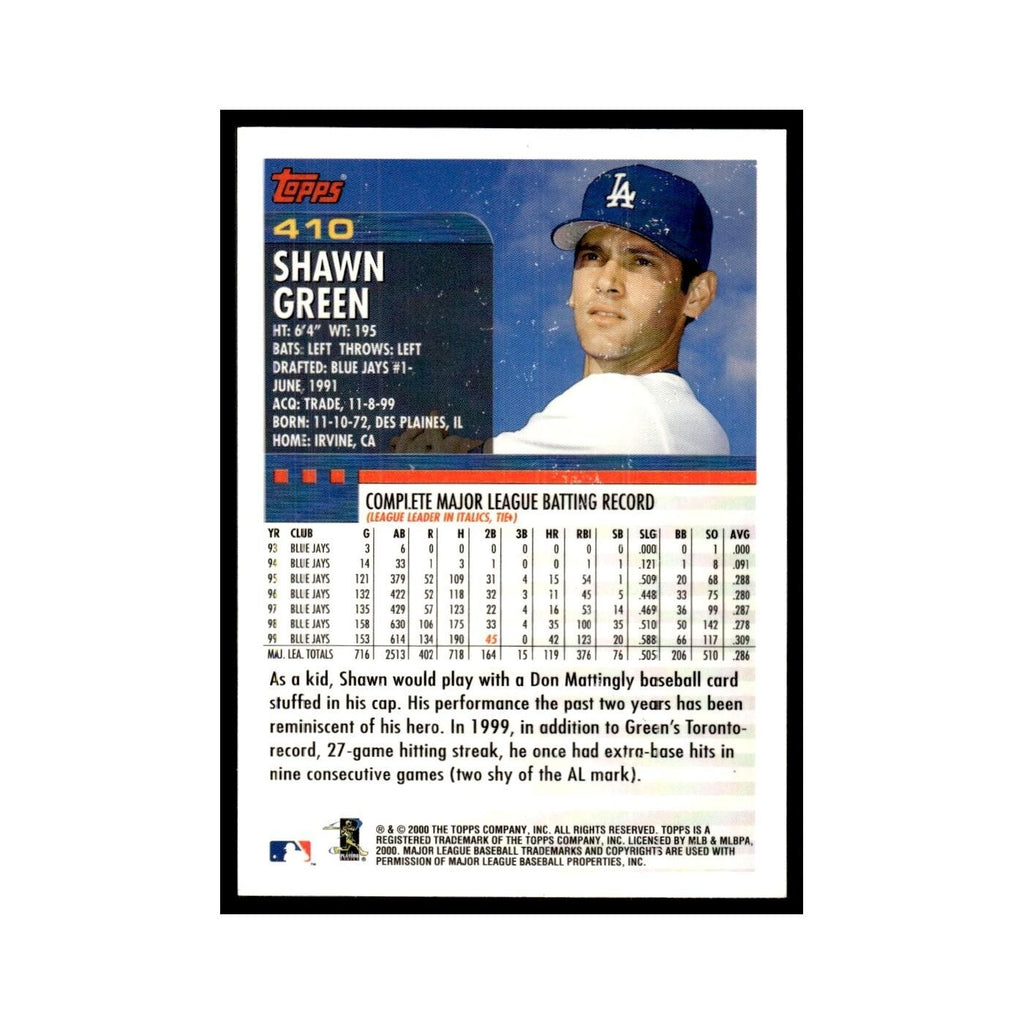 Shawn Green 2000 Topps #410 Los Angeles Dodgers Baseball Card NM