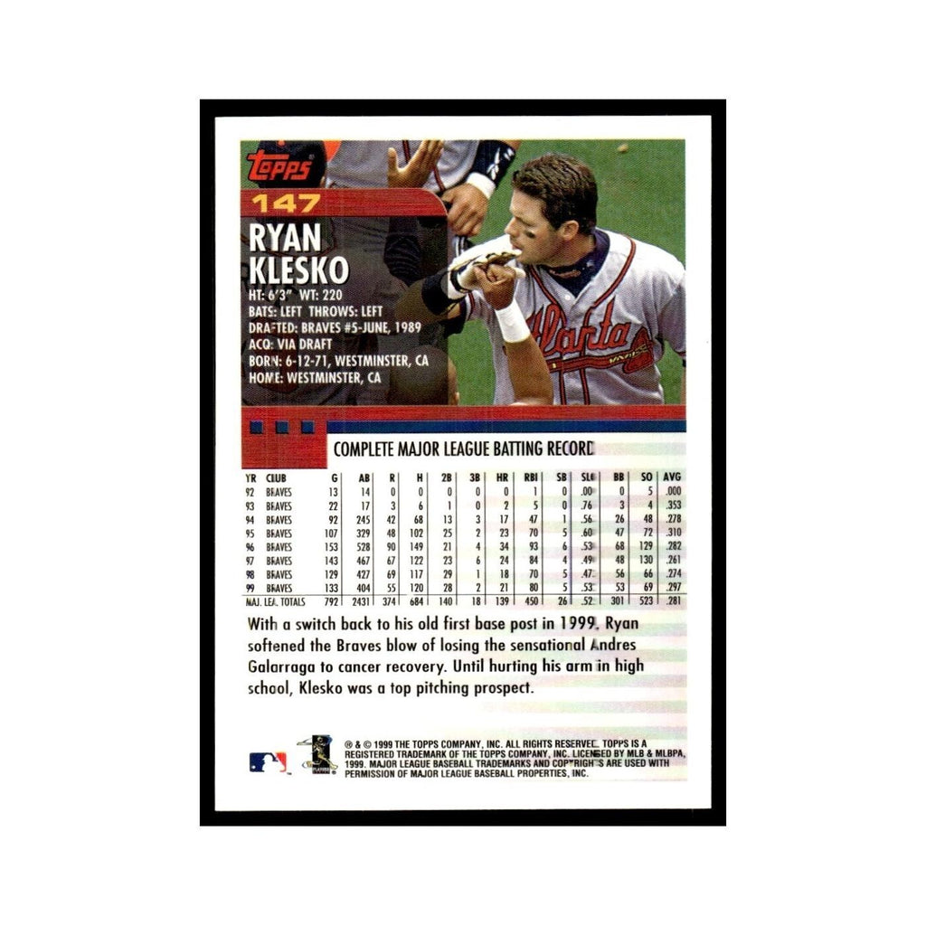 Ryan Klesko 2000 Topps #147 Atlanta Braves Baseball Card NM