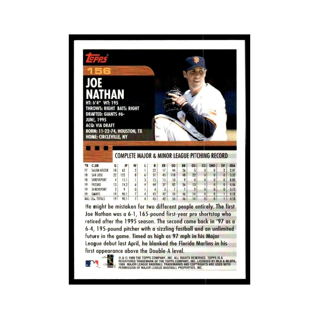 Joe Nathan 2000 Topps #156 San Francisco Giants Baseball Card NM