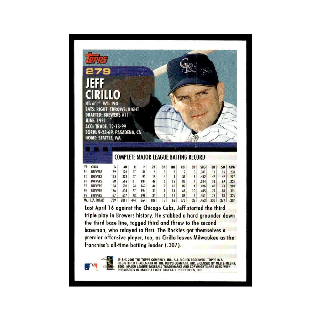 Jeff Cirillo 2000 Topps #279 Colorado Rockies Baseball Card NM