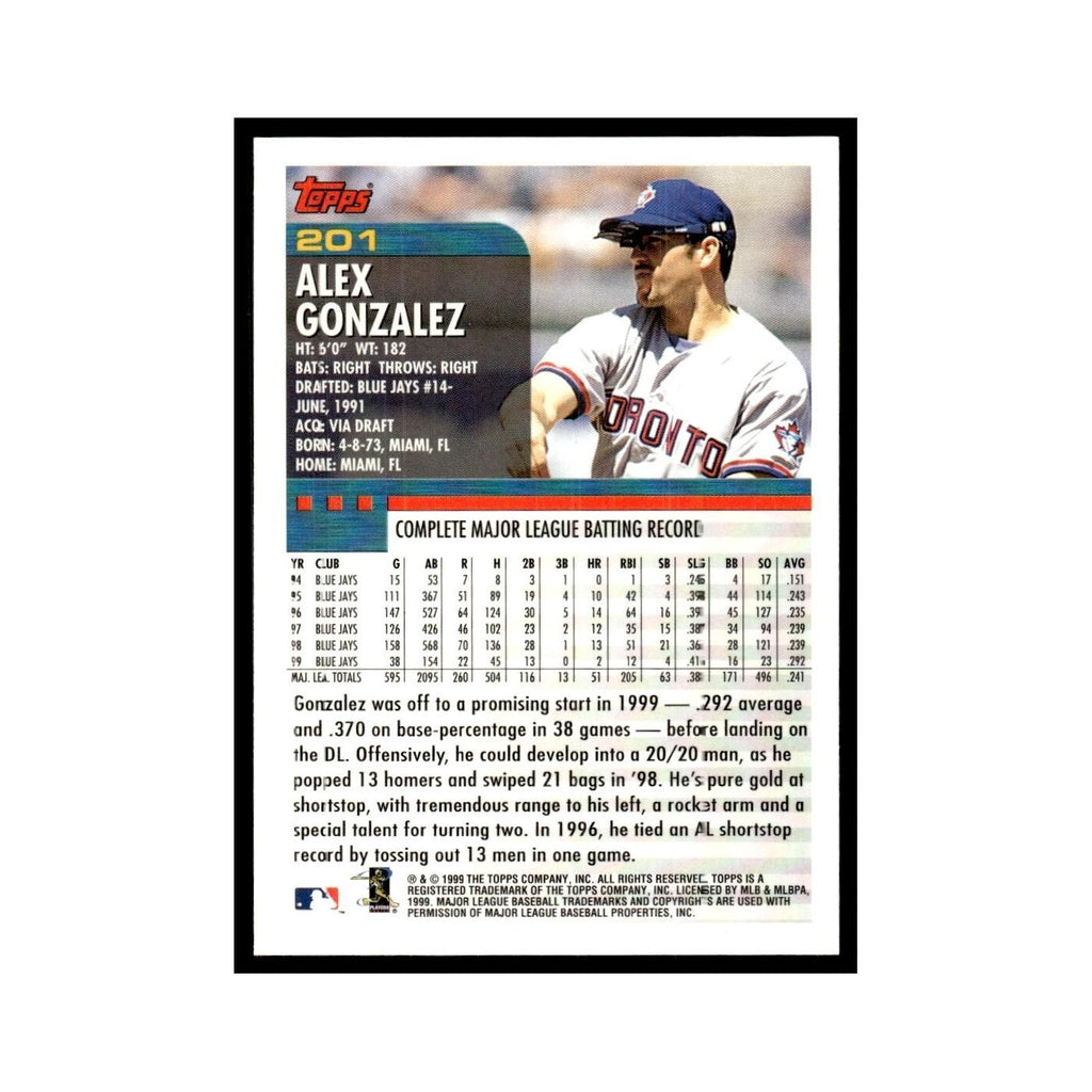 Alex S. Gonzalez 2000 Topps #201 Toronto Blue Jays Baseball Card NM