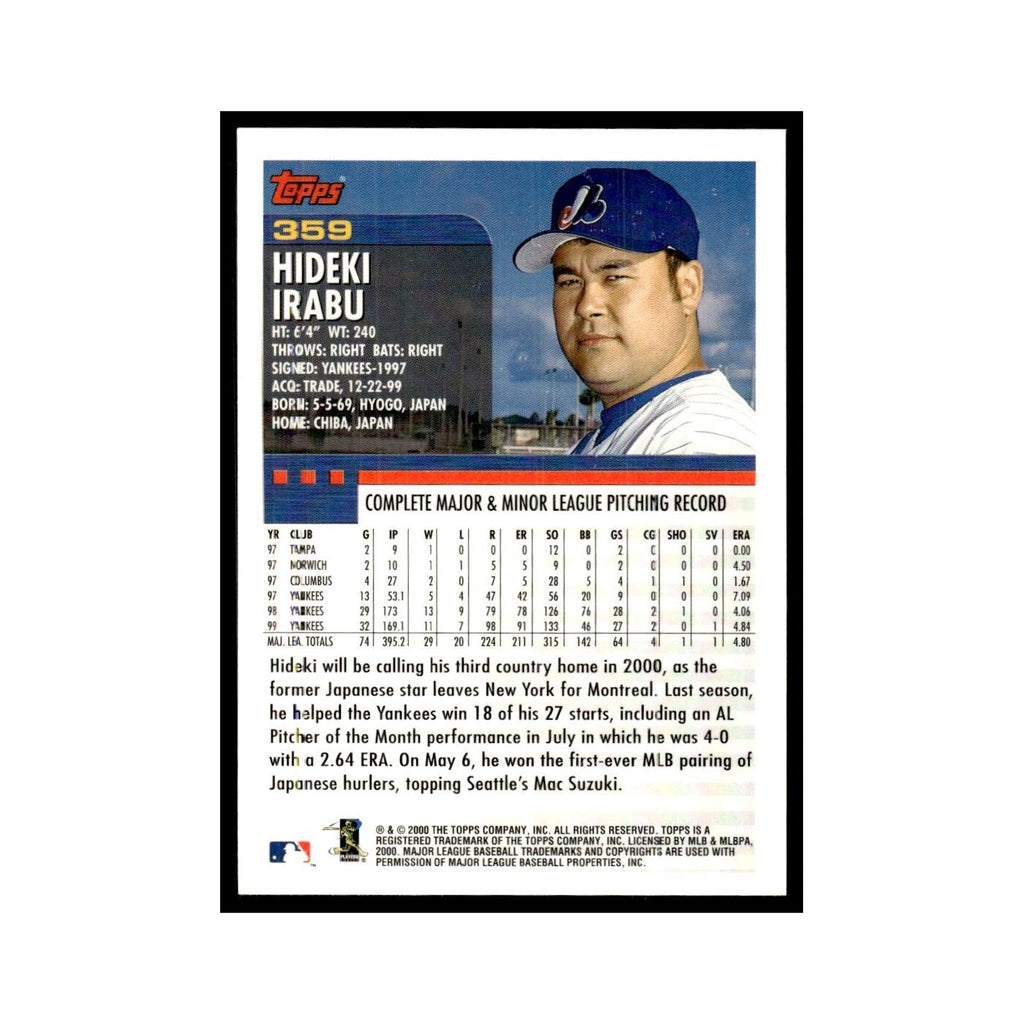 Hideki Irabu 2000 Topps #359 Montreal Expos Baseball Card NM