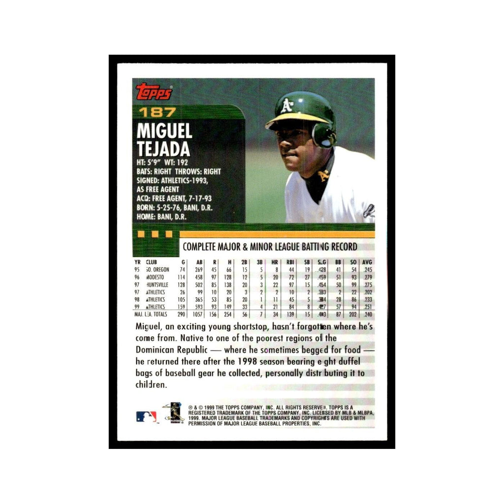 Miguel Tejada 2000 Topps #187 Oakland Athletics Baseball Card NM