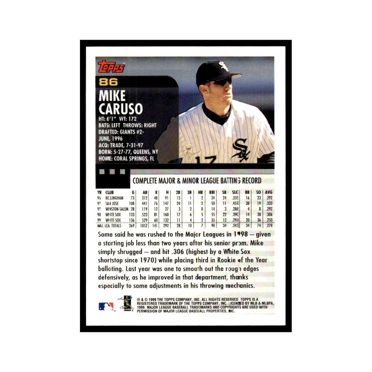 Mike Caruso 2000 Topps #86 Chicago White Sox Baseball Card NM