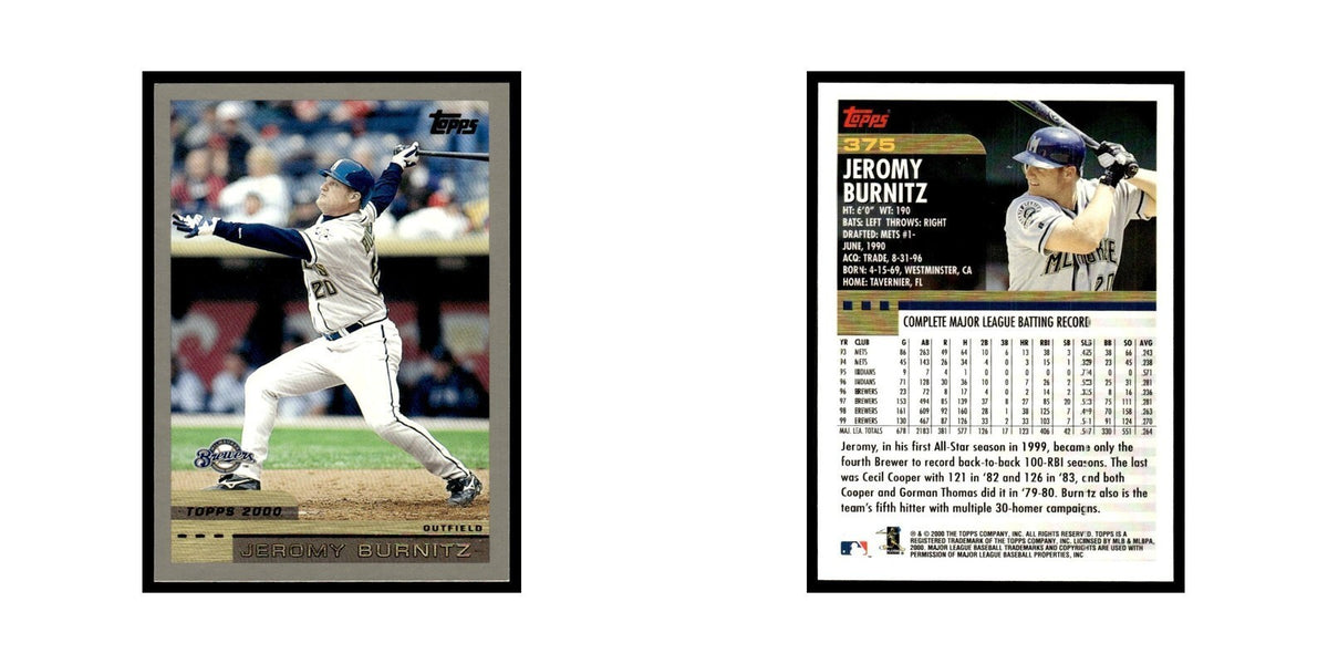 Jeromy Burnitz 2000 Topps #375 Milwaukee Brewers Baseball Card NM