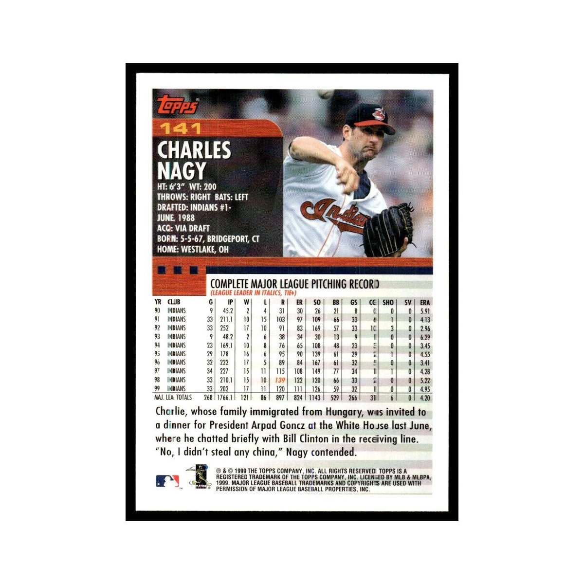 Charles Nagy 2000 Topps #141 Cleveland Indians Baseball Card NM