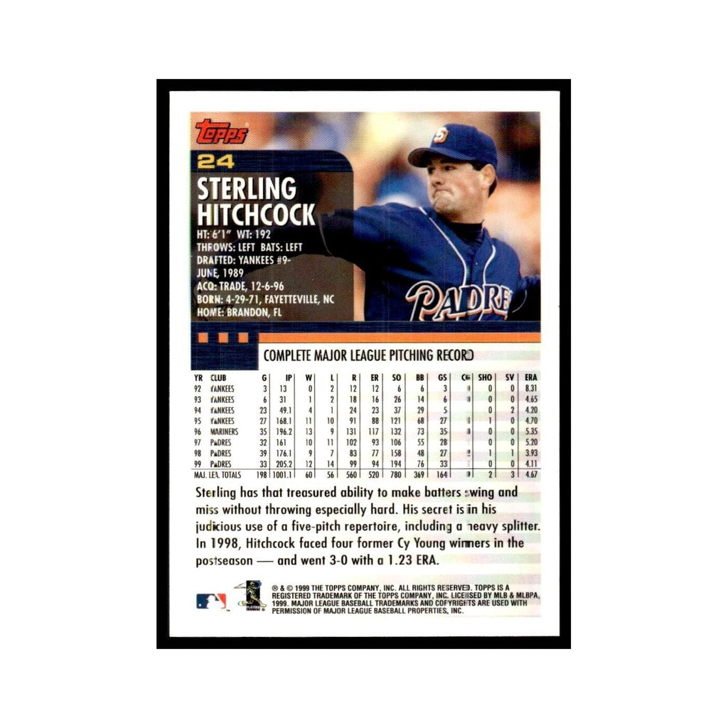 Sterling Hitchcock 2000 Topps #24 San Diego Padres Baseball Card NM