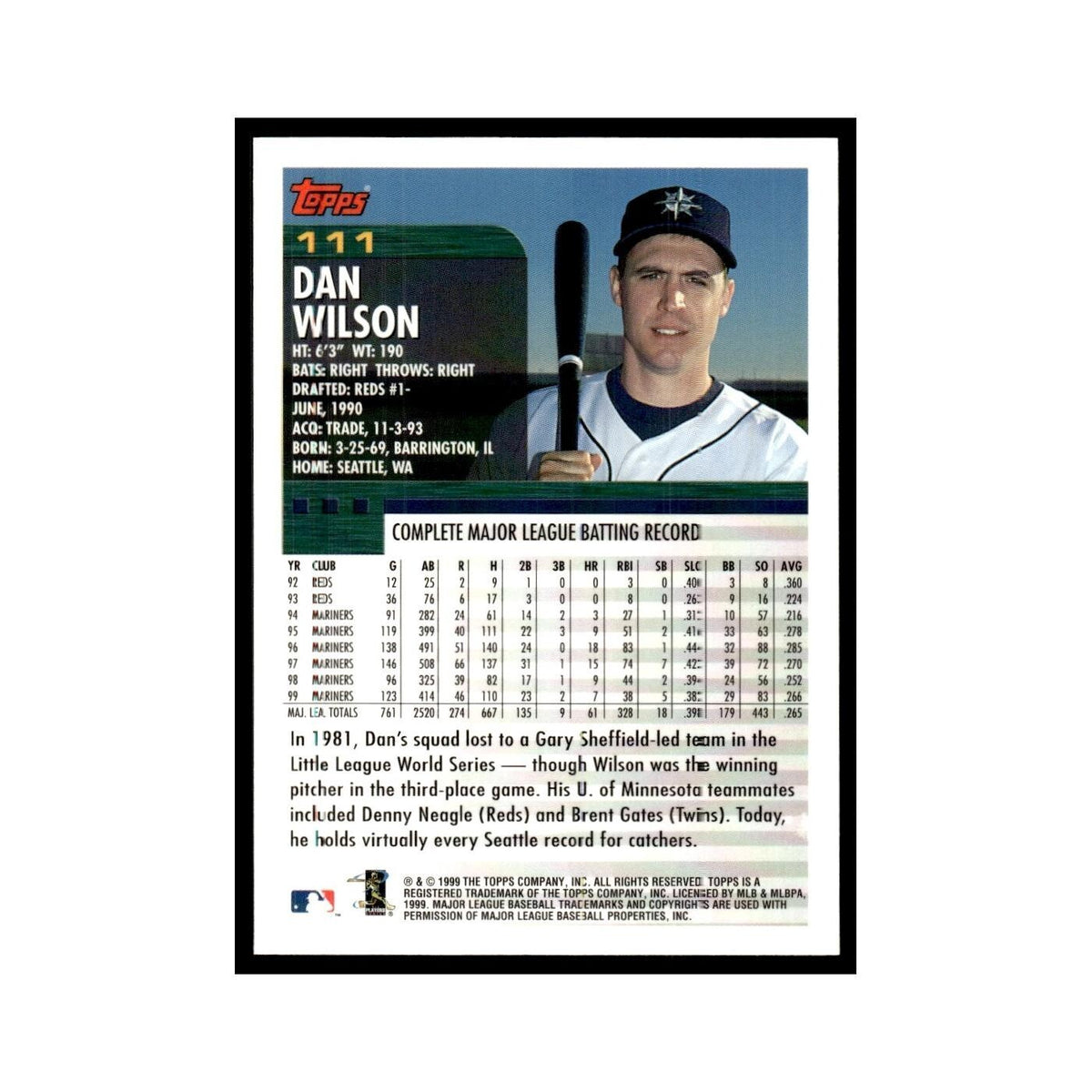 Dan Wilson 2000 Topps #111 Seattle Mariners Baseball Card NM