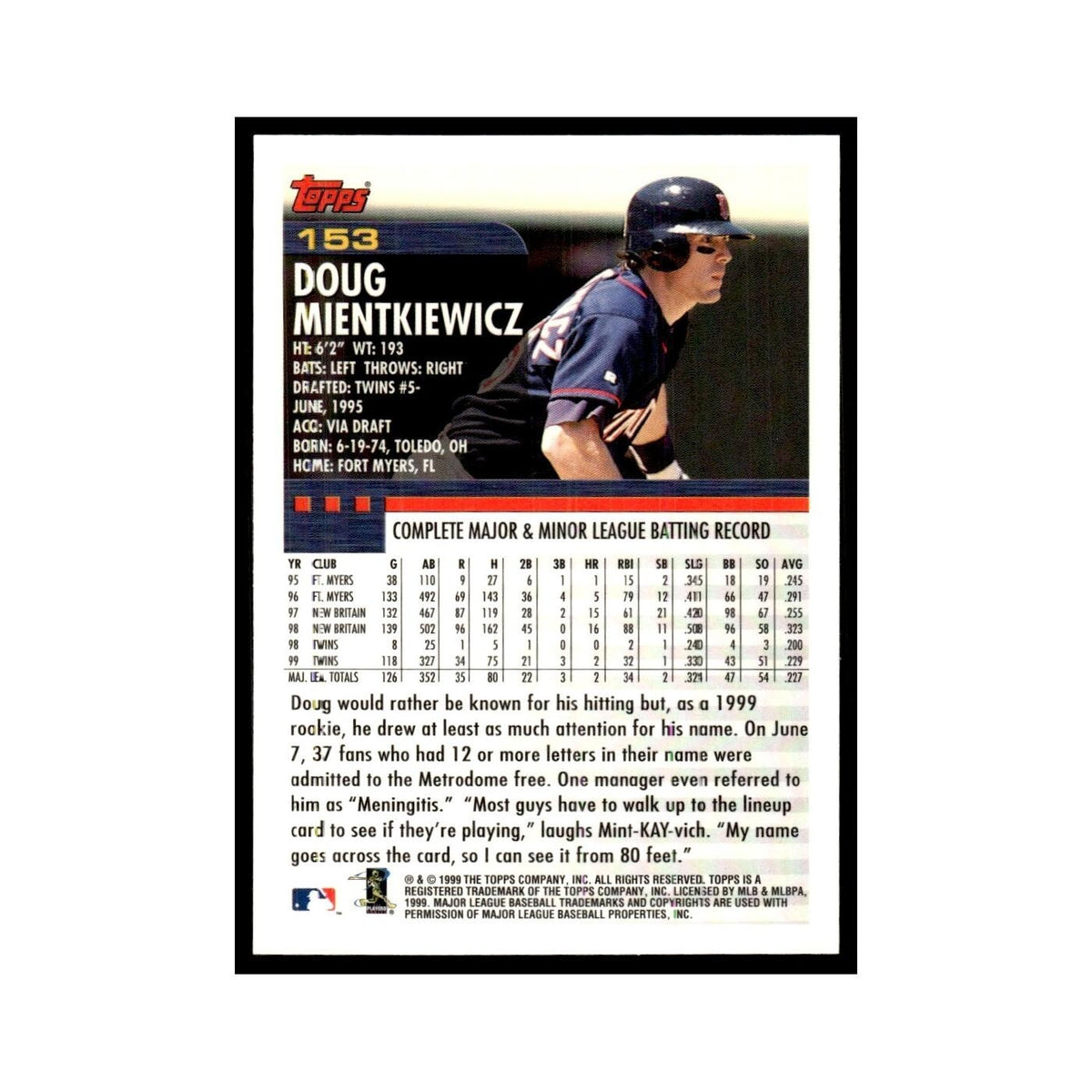 Doug Mientkiewicz 2000 Topps #153 Minnesota Twins Baseball Card NM