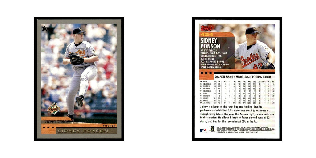 Sidney Ponson 2000 Topps #424 Baltimore Orioles Baseball Card NM