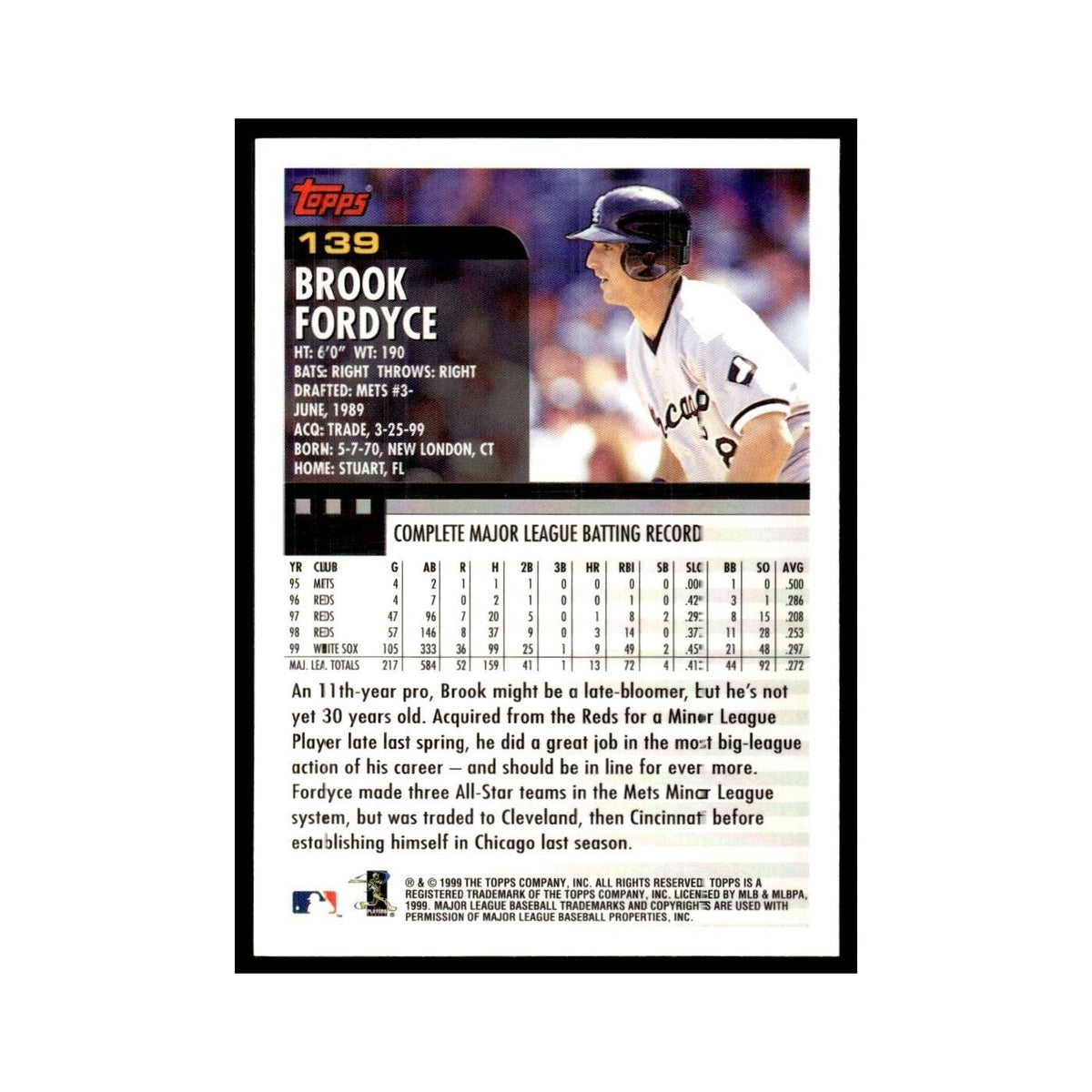 Brook Fordyce 2000 Topps #139 Chicago White Sox Baseball Card NM