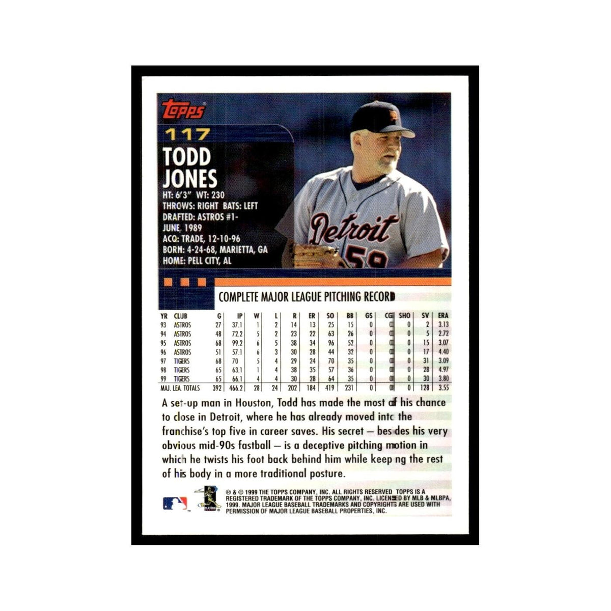 Todd Jones 2000 Topps #117 Detroit Tigers Baseball Card NM