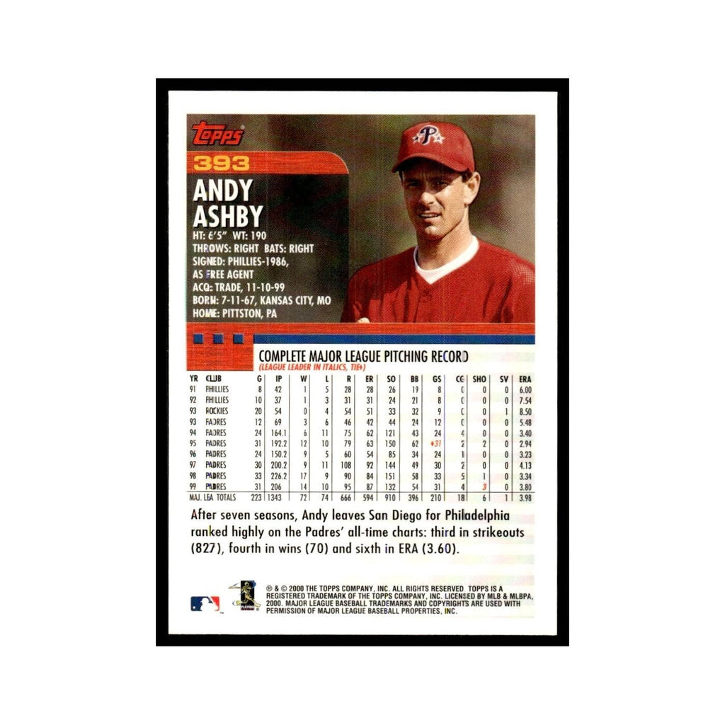 Andy Ashby 2000 Topps #393 Philadelphia Phillies Baseball Card NM