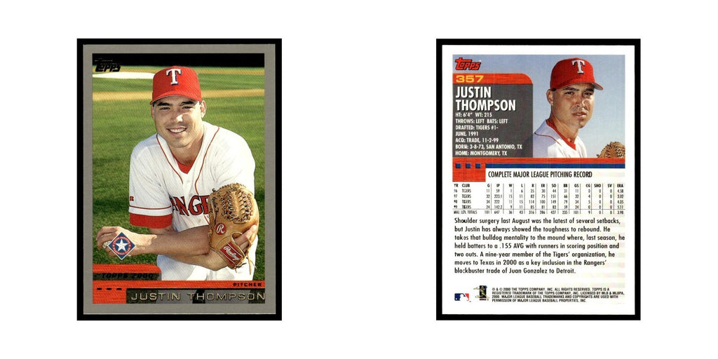 Justin Thompson 2000 Topps #357 Texas Rangers Baseball Card NM