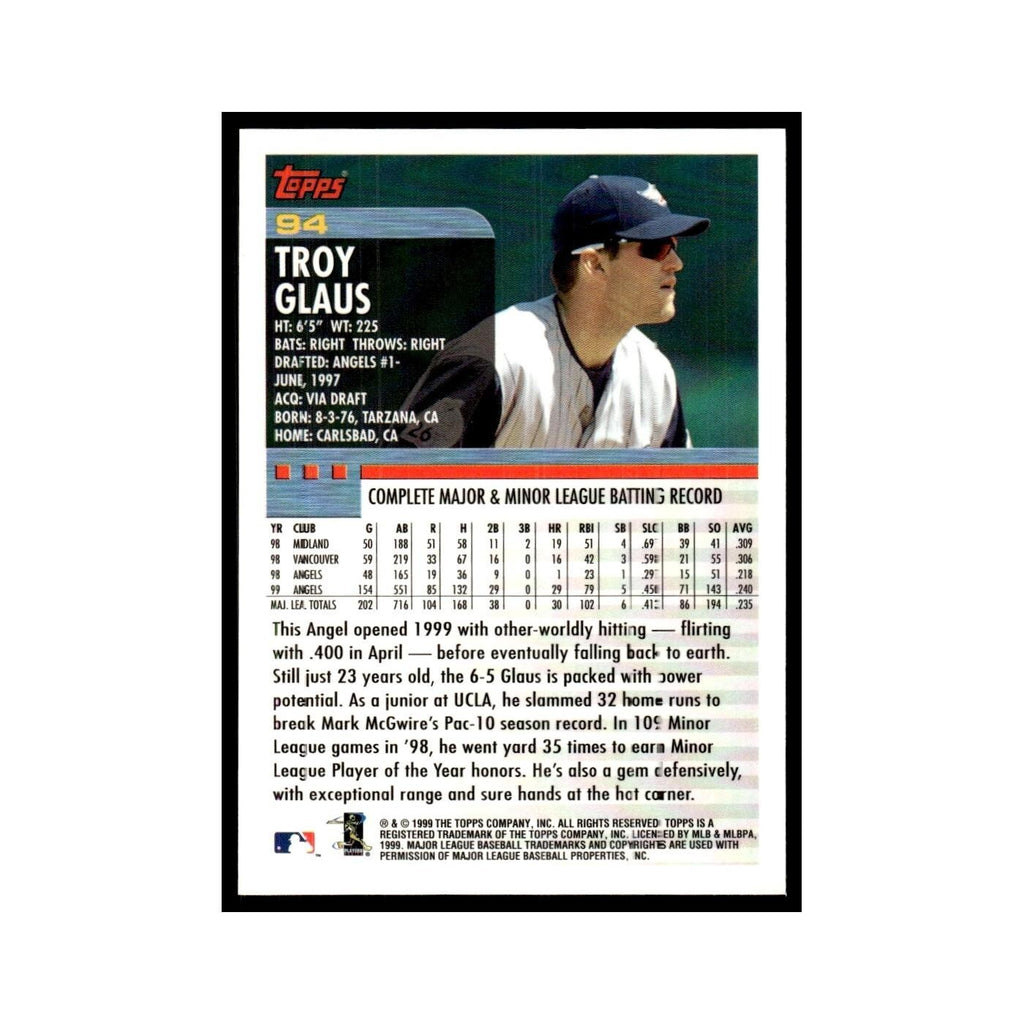 Troy Glaus 2000 Topps #94 Anaheim Angels Baseball Card NM