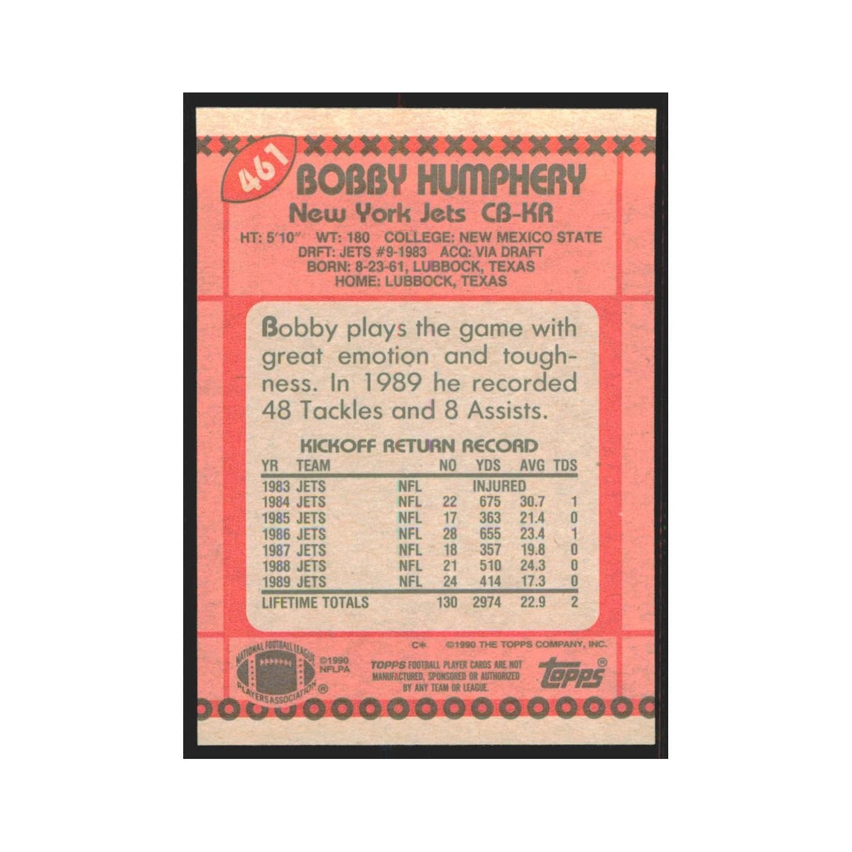 1990 Topps Bobby Humphery Rams #461