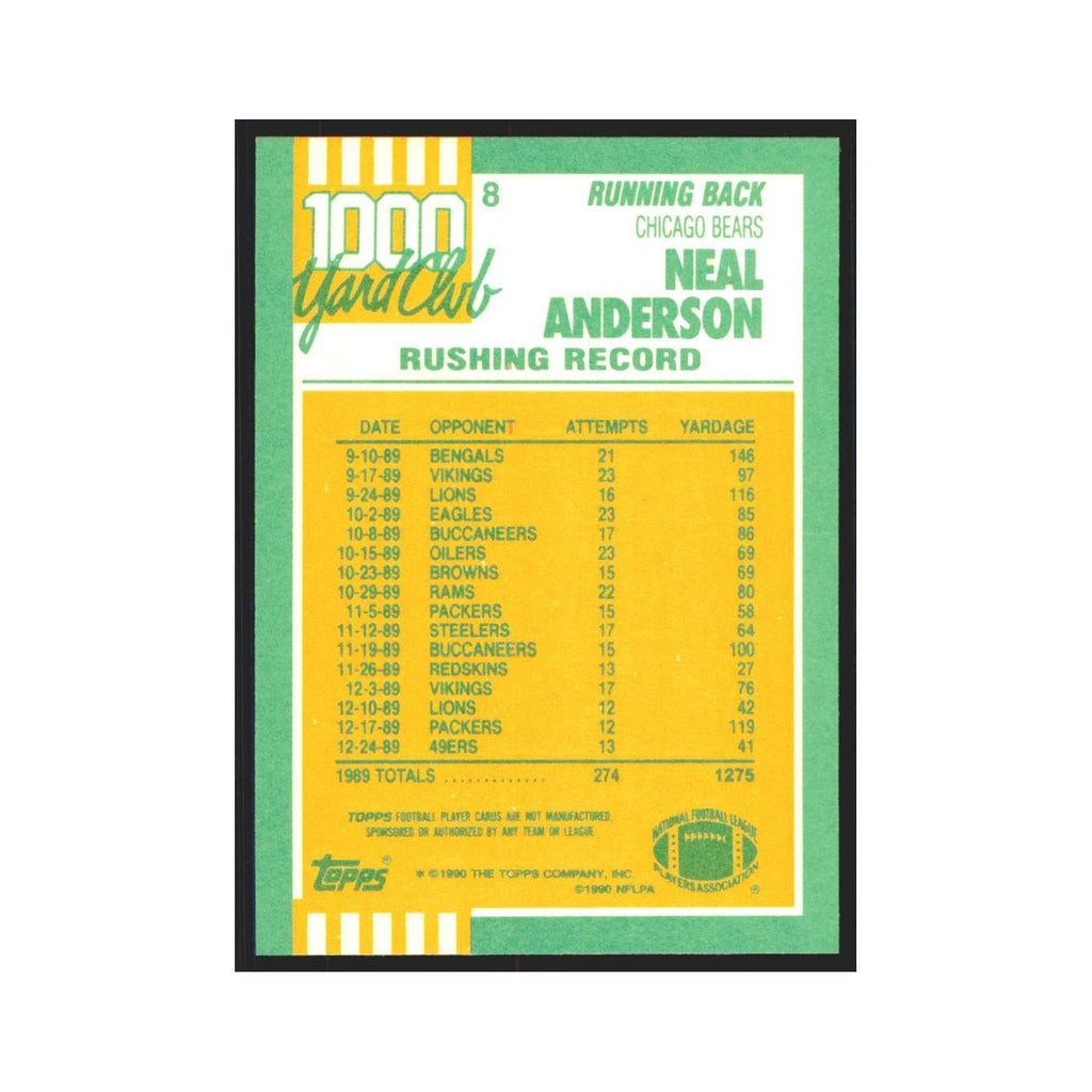 1990 Topps 1000 Yard Club Neal Anderson Bears #8