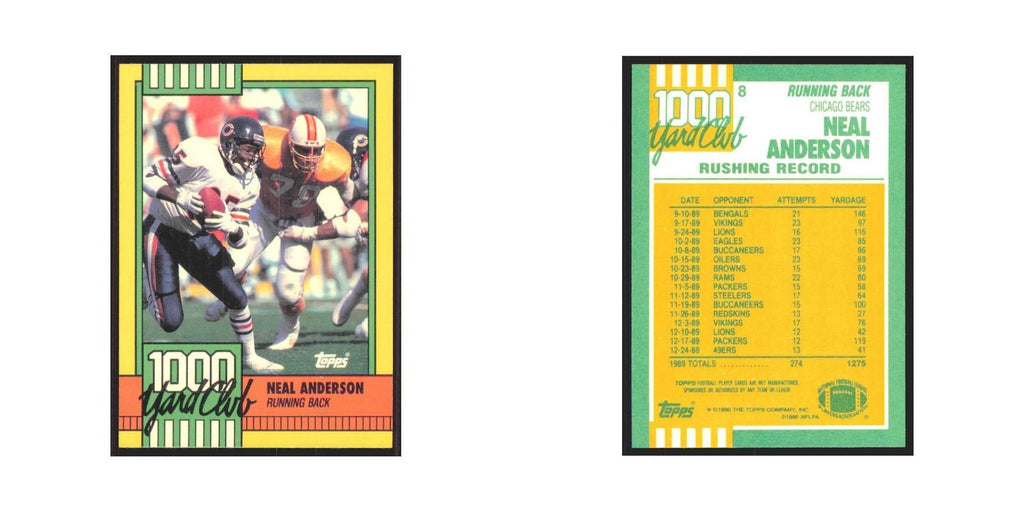 1990 Topps 1000 Yard Club Neal Anderson Bears #8