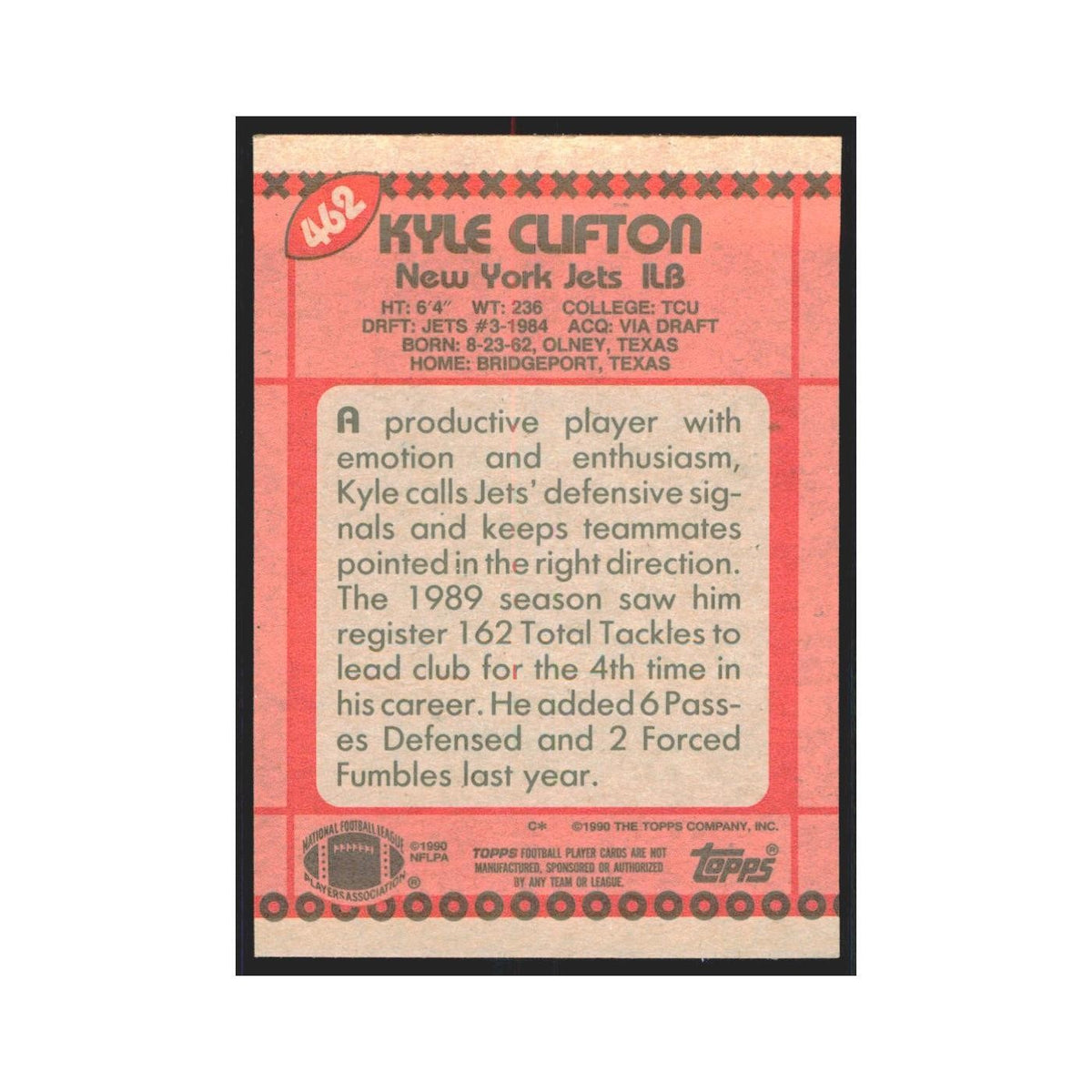 1990 Topps Kyle Clifton Jets #462
