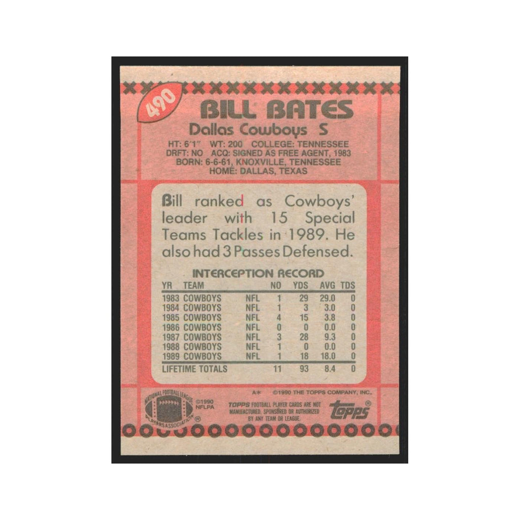 1990 Topps Bill Bates Cowboys #490