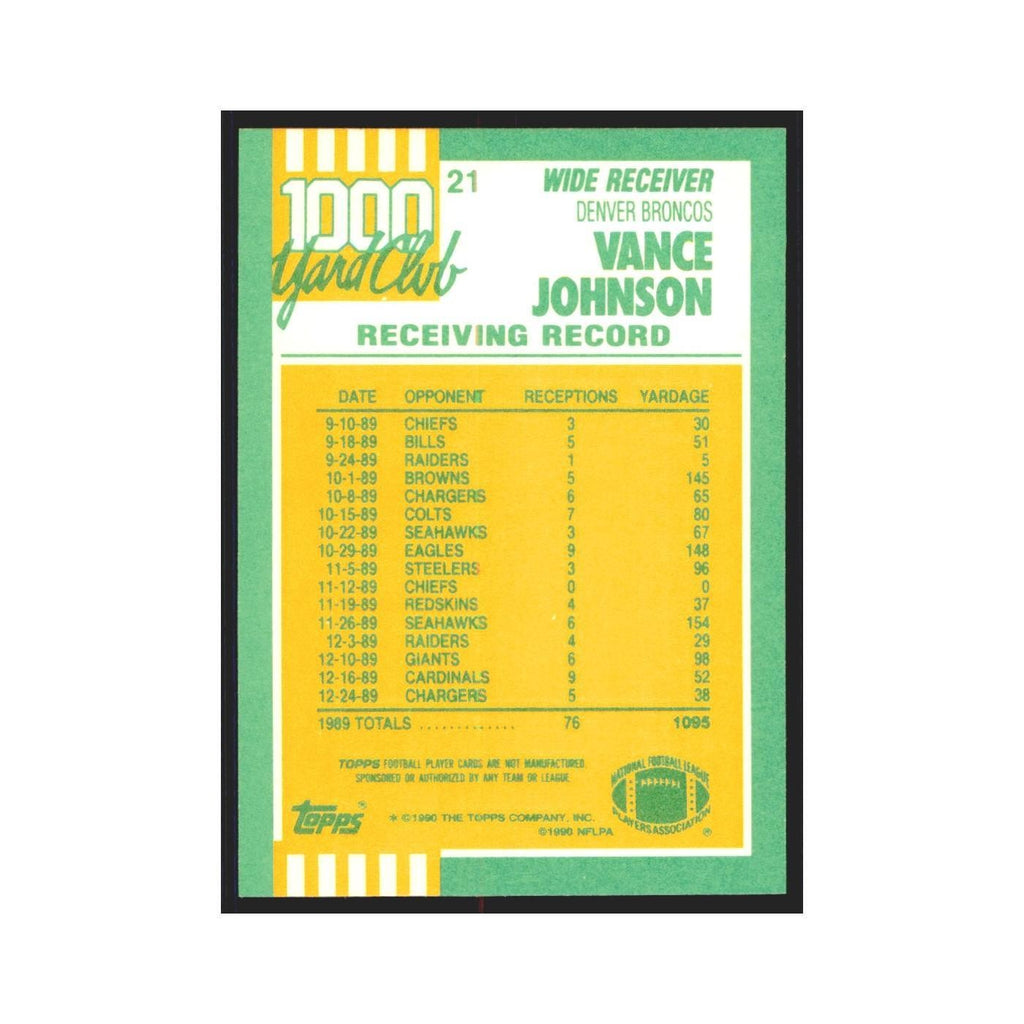 1990 Topps 1000 Yard Club Vance Johnson Broncos #21