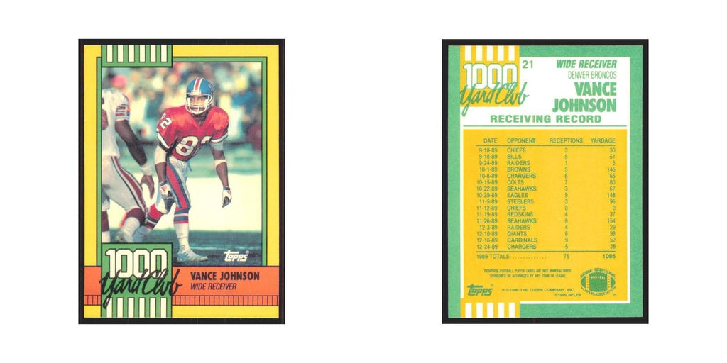 1990 Topps 1000 Yard Club Vance Johnson Broncos #21