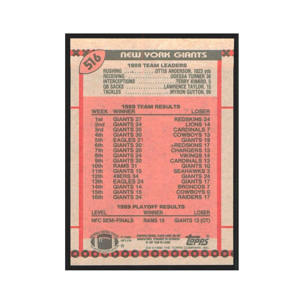 1990 Topps Phil Simms/Otis Anderson Giants #516